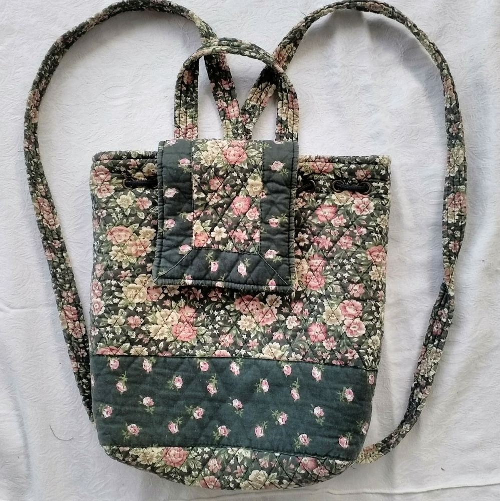 Knapsack Green Patterned Quilted Backpack - image 1